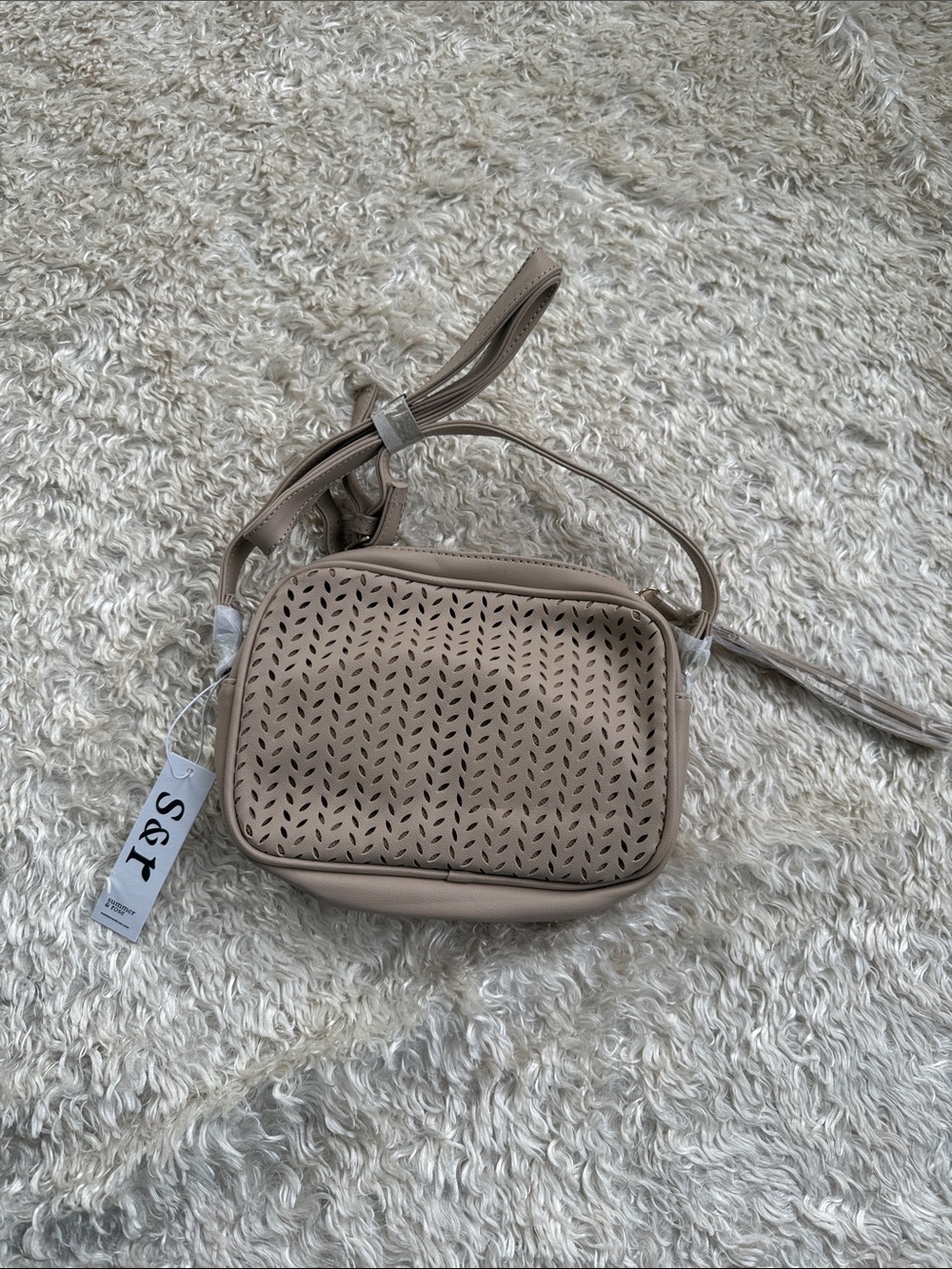 Summer & Rose Taupe Crossbody Bag with Laser-Cut Detail